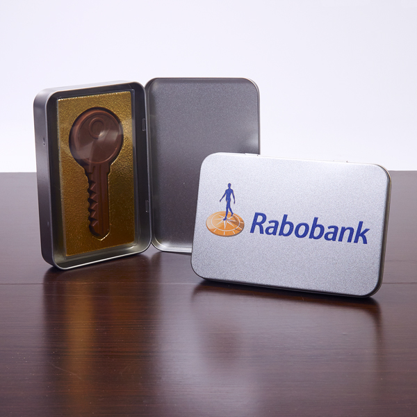 Blik met chocoladesleutel voor Rabobank
